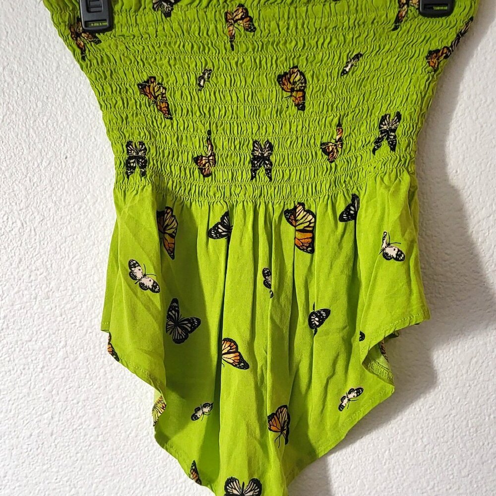 Stitch & Pine Green Butterfly Print Crop Top